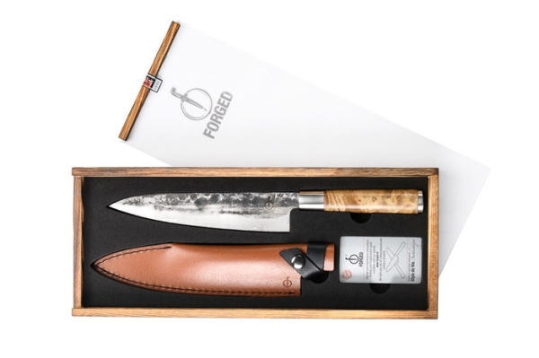 VG10 Forged Kochmesser geschmiedet 20,5 cm mit Lederhülle